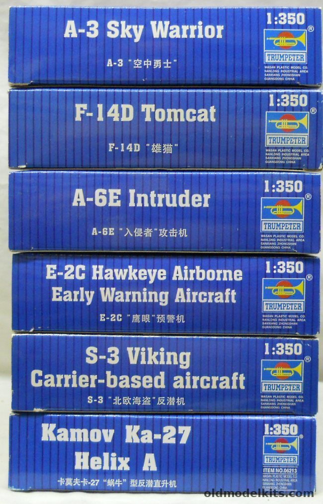 Trumpeter 1/350 06224 (6) A-6E Intruder / 06220 (6) F-14D Tomcat / 06223 (6) A-3 Sky Warrior / 062222 (6) E-2C Hawkeye / 06213 (6) Kamov Ka-27 Helix A / 06226 (6) S-3 Viking ASW plastic model kit
